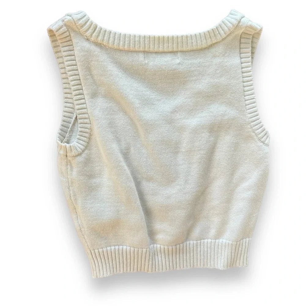 Hollister Vest Womens Extra Small White Red Mushroom Knit Pullover V-neck Cotton - Picture 6 of 7